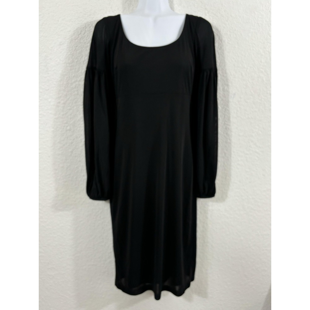 David Meister Dress Womens 4‎ Black Sheath Romantic Sheer Long Sleeve Midi